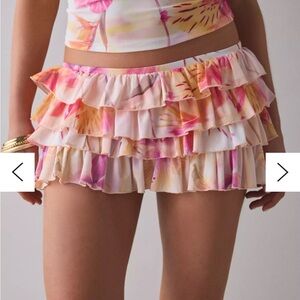 NWT Urban Outfitters Out From Under Pink Floral Ruffle Skort - Festival! Size M
